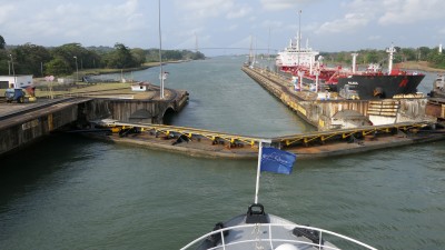 Waiting for the last lock to empty so we could sail out into the Atlantic.