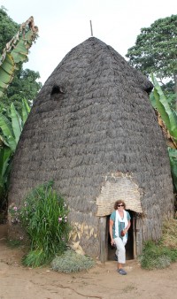 A Dorze hut, is built up to two stories high,