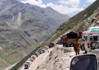 Traffic backs up on the pass