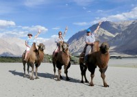 Riding our 2-humped camels, Nubra