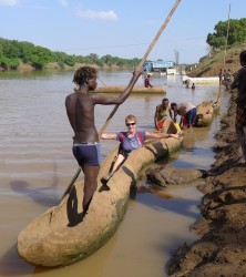 Trying out a dug-out on the Omo River
