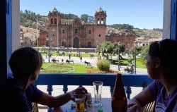 Enjoying a coffee overlooking the Plaza de Armas,  Cusco