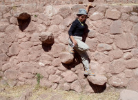 Stone ladder at the Inca agricultural terraces, Moray,  Peru