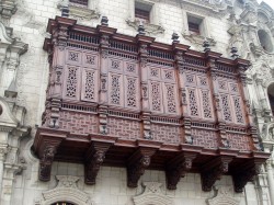 Lima's famous wooden covered-balconies,  Peru