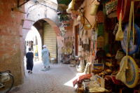 The winding alleys of a Medina,  Morocco