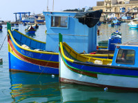 Traditional Maltese fishing boats at Marsaxlokk.