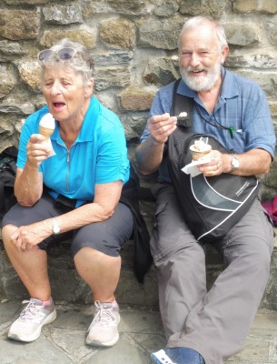 Liz & Mark enjoying a gelato after climbing UP the steps at Corniglia