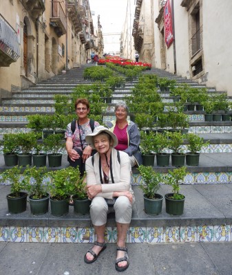 Joyce, Jennifer & Pam on ceramic stairs, Caltagirone , Sicily