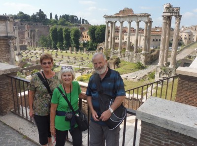 Jennifer, Beverley and Mark at the Roman Forum ruins