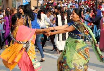Evening celebrations at the Wagah Border crossing